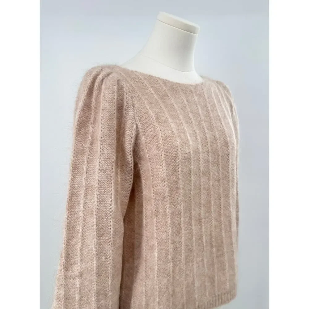 Sezane Aretha Kid Mohair Wool Sweater Tan Beige Pullover Knit M